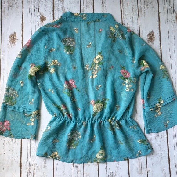 Vtg Y2K Boho Kimono Top Women S 4 6 Old Navy Sheer Floral Romantic Cottage Core - Picture 4 of 4
